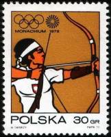 (1972-010) Марка Польша "Стрельба из лука"    Летние Олимпийские игры 1972, Мюнхен III Θ